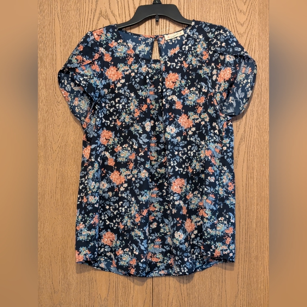 Dark Blue Blouse With Floral Design